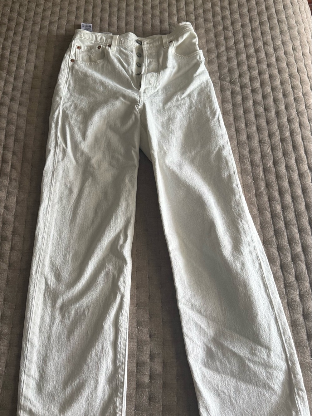 Levi's White Straight-Leg Jeans with Button Fly